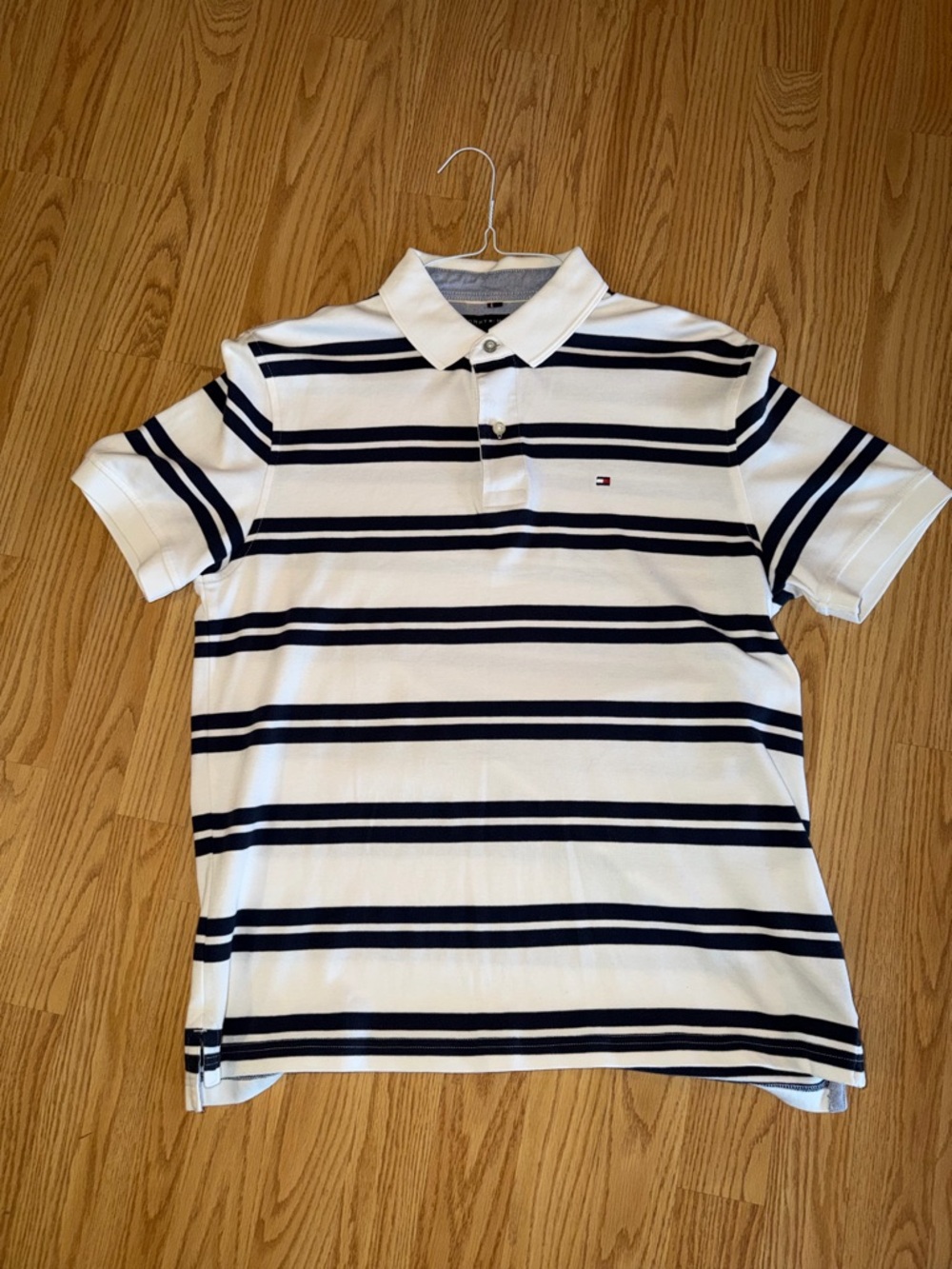 Tommy Hilfiger Men’s White Polo with Navy Stripes